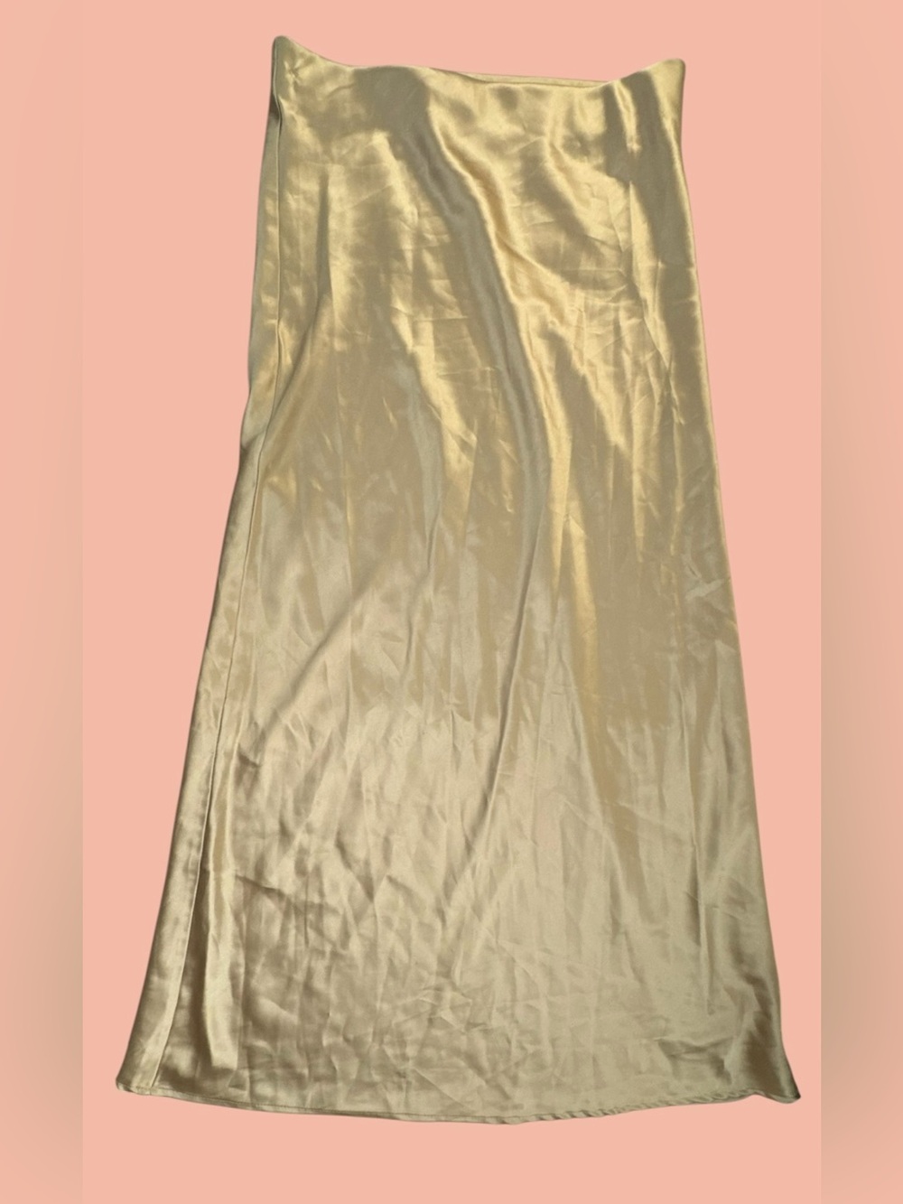 Champagne Gold Dhiny Satin Maxi Skirt w/ Slit Women’s M Regular Long *read*